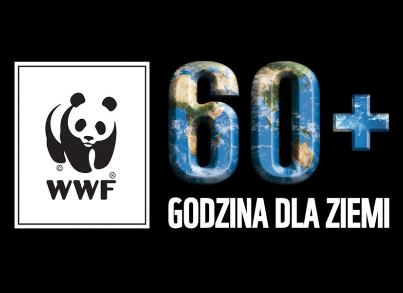 Po lewej panda - logo WWF. Po prawej "Godzina dla ziemi".