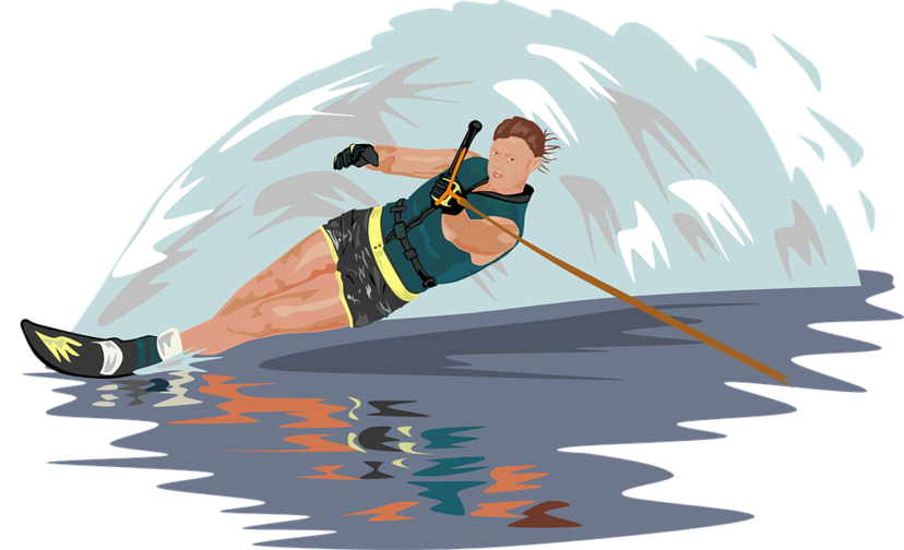 Grafika. Człowiek na nartach wodnych.
