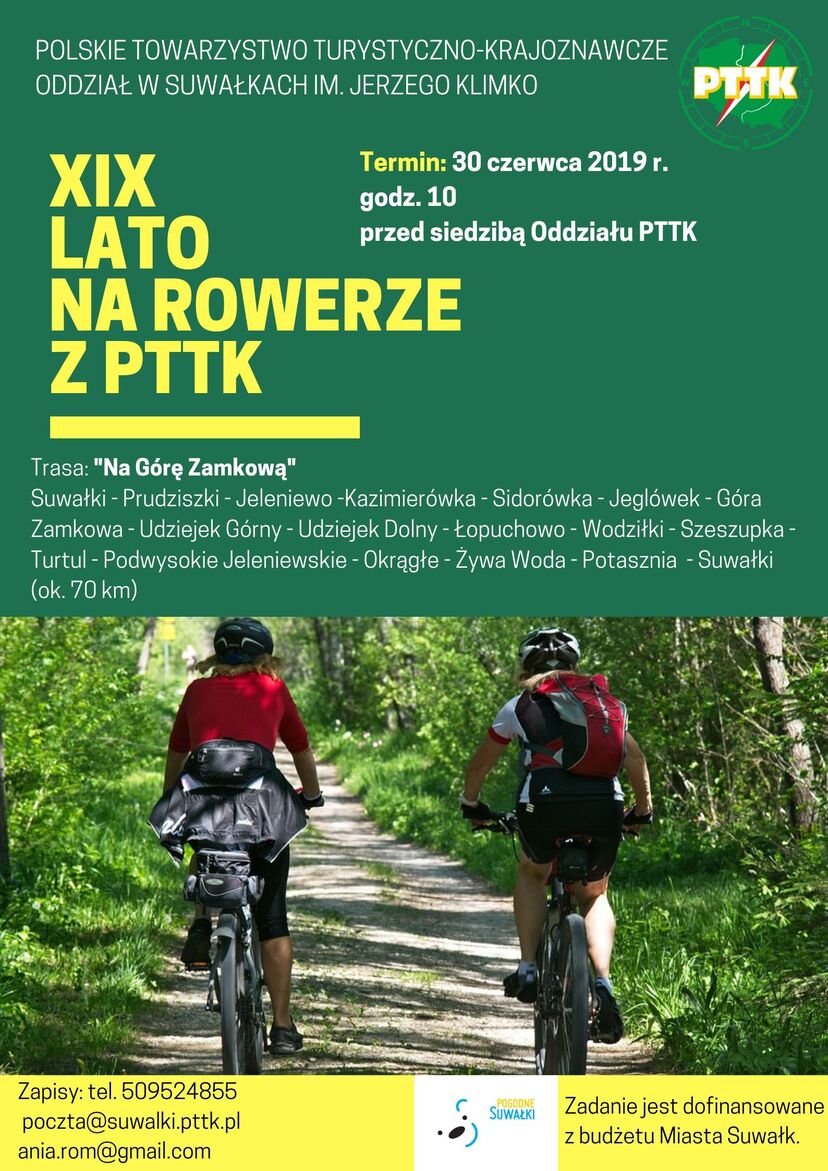 Plakat z trasą rajdu rowerowego z PTTK - 30 czerwca 2019 r.