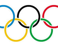 Pięć kolorowych, przecinających się kółek - symbol Olimpiady.