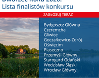 Dworzec Roku 2020. Grafika z listą finalistów konkursu.