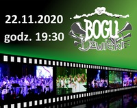 Grafika koncertu "Bogu Dźwięki" wraz z terminem i godziną koncertu oraz zdjęciami umieszczonymi na filmowych kliszach.