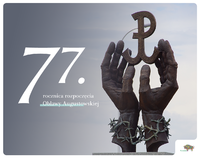 Pomnik dłoni związanych drutem kolczastym. Dłonie trzymają symbol Polski Walczącej