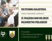 Grafika z napisem: Politechnika Białostocka, porozumienie o współpracy ze Związkiem Gmin Wiejskich Województwa Podlaskiego
