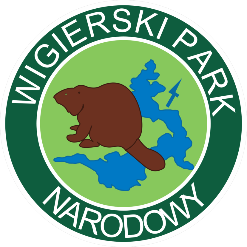 Logo Wigierskiego Parku Narodowego. W zielonym kółku bóbr.