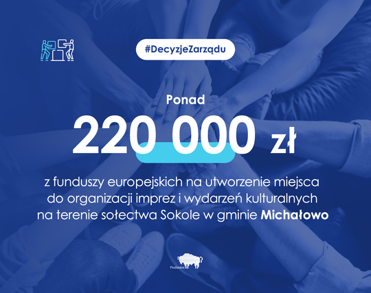 Grafika z informacją o przyznaniu 220 tys. zł gminie Sokole.