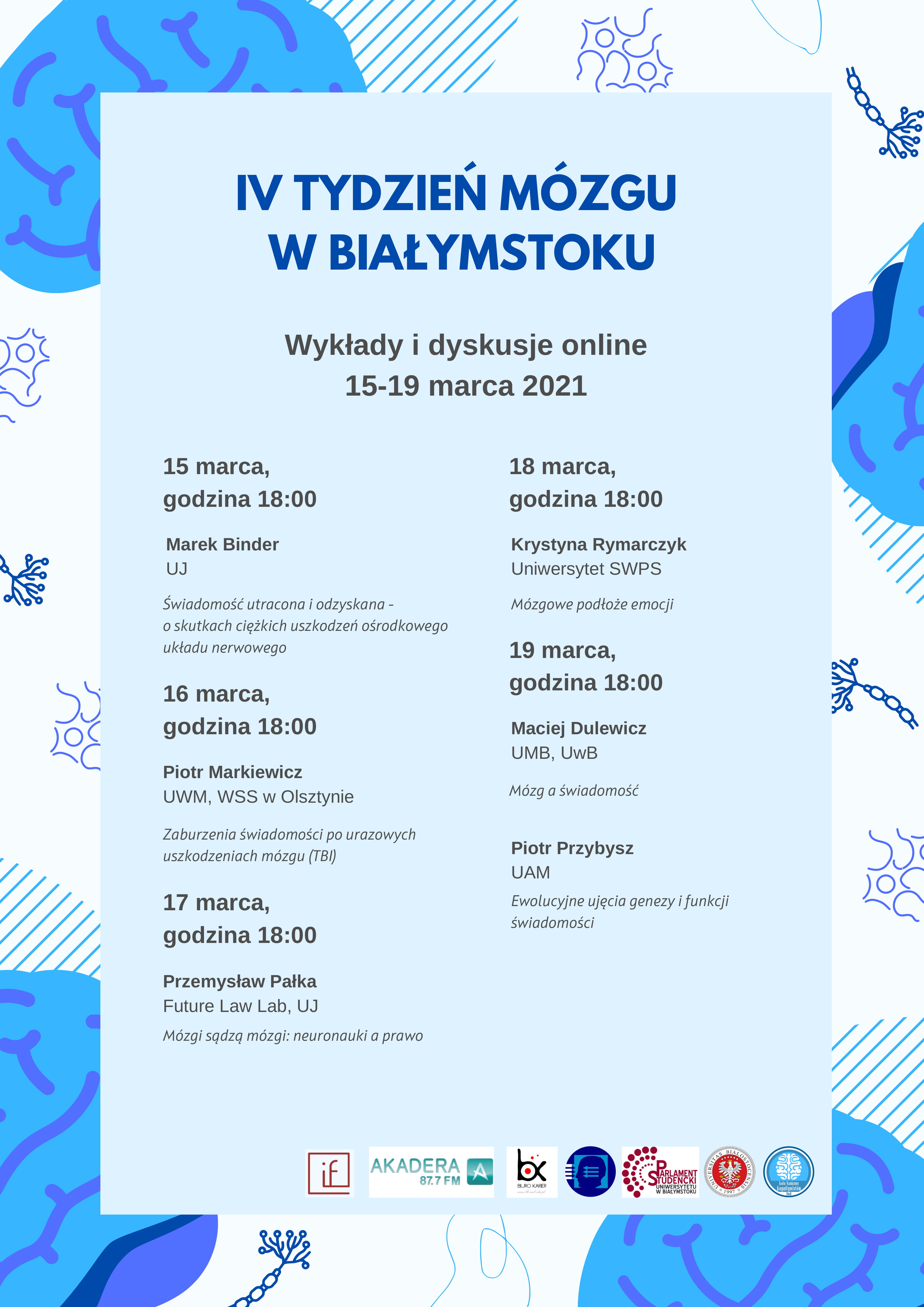 Plakat dotyczący IV Tygodnia Mózgu w Białymstoku