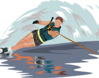 Grafika. Człowiek na nartach wodnych.