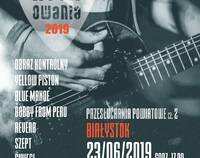 Plakat z informacją o przesłuchaniach w Białymstoku - muzyk z gitarą elektryczną