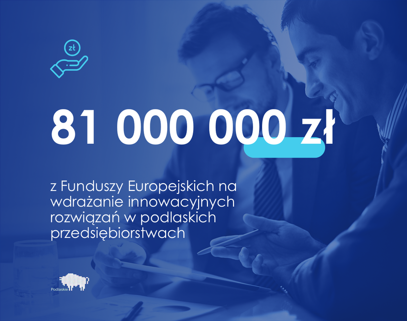Grafika prezentująca dotację 81 milionów złotych na innowacje w gospodarce