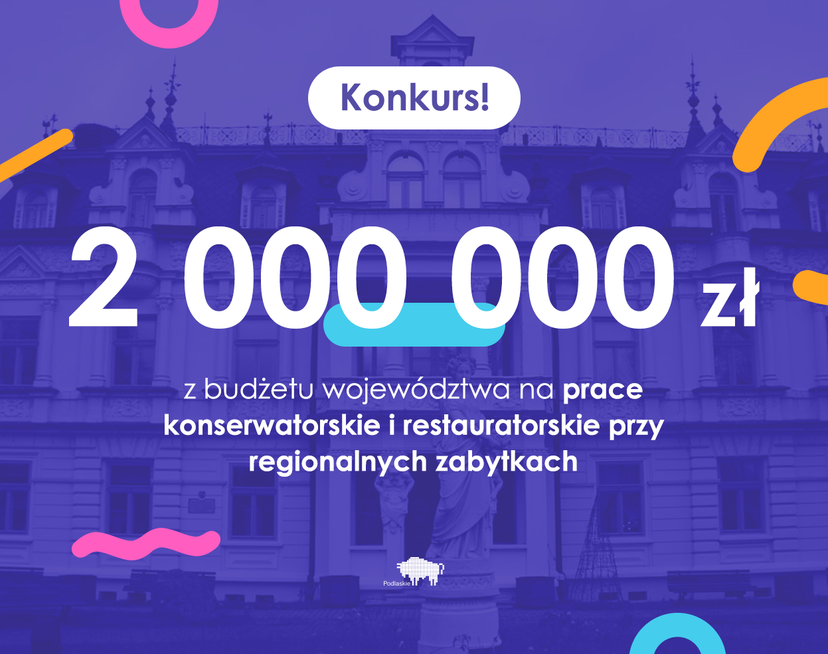 Grafika informująca o przekazaniu 2 mln zł na odnowienie regionalnych zabytków