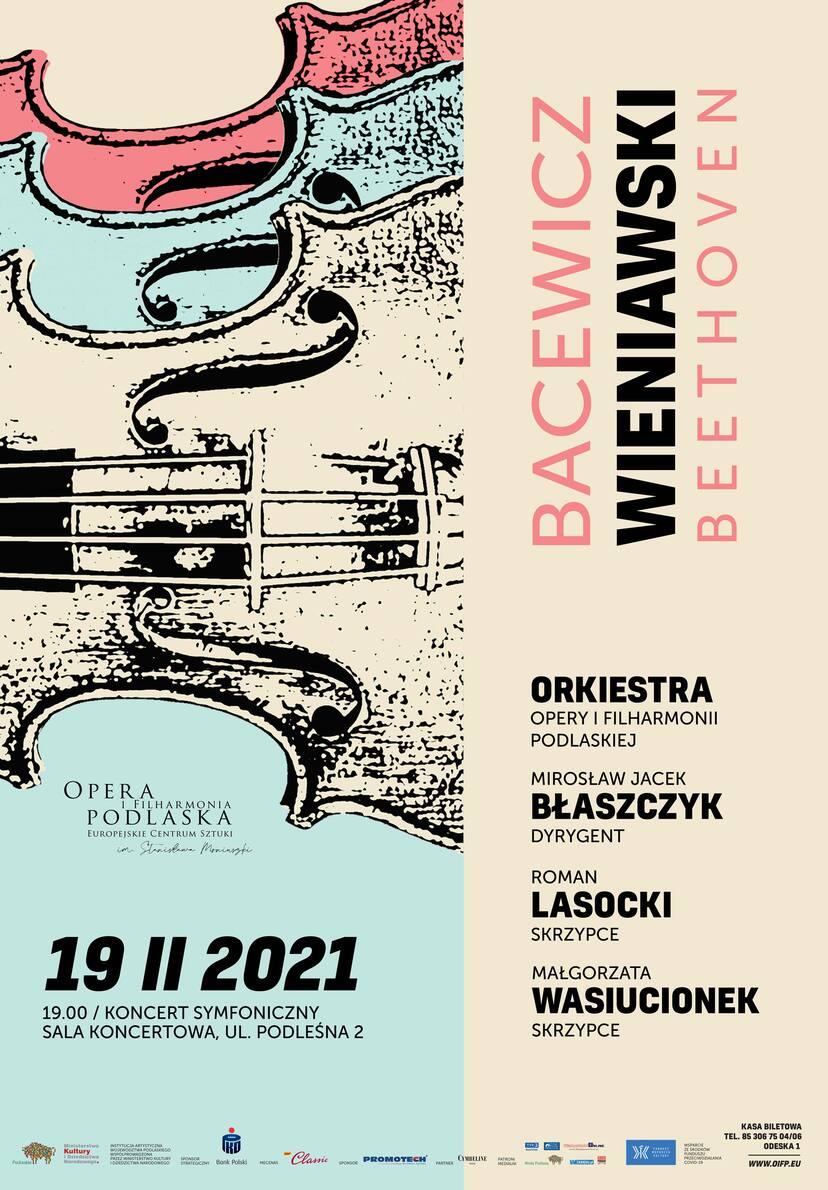 Plakat z nazwiskami kompozytorów i wykonawców piątkowego koncertu.