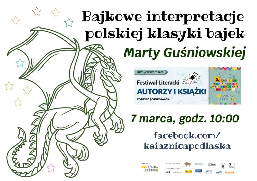 Afisz zapraszający na spotkanie online z Martą Guśniowską.
