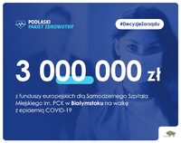 Plansza z napisem 3 mln zł dla szpitala w Białymstoku