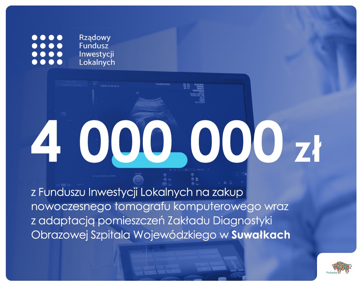 Plansza z napisem 4 mln zł dla szpitala z Suwałkach