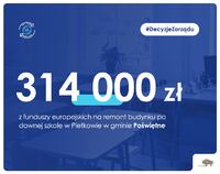 Plansza z napisem 314 tys. zł dla gminy Poświętne