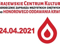 Plakat informujący o akcji honorowego oddawania krwi w Grajewskim Centrum Kultury