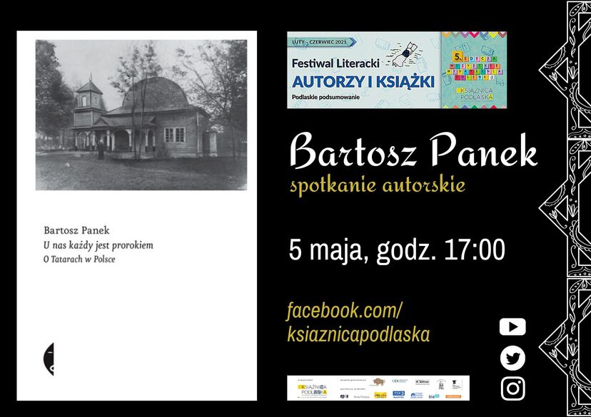 Plakat zapraszający na spotkanie z Bartoszem Pankiem, 5 maja, o godz.17.