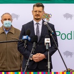 Piotr Bujwicki, prezes Lokalnej Grupy Działania Szlak Tatarski podczas wystąpienia w Zalesiu