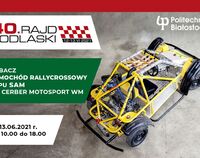 Plakat zapraszający na wydarzenie z samochodami z Politechniki Białostockiej. Więcej informacji w tekście