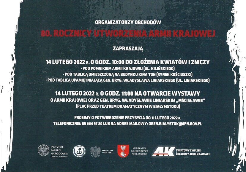 Infografika z treścią w której zawarta jest informacja o obchodach 80. rocznicy powstania AK