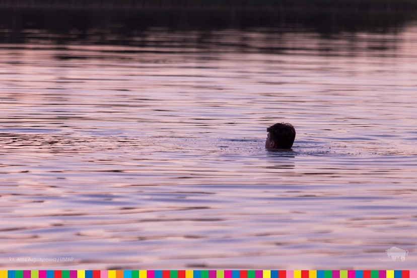 widoczna osoba pływająca w jeziorze