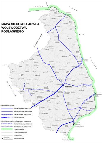 Mapa kolejowa Województwa Podlaskiego