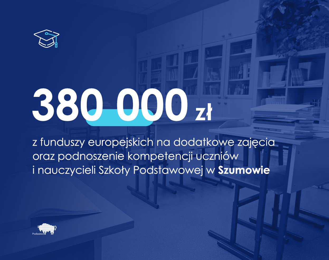Grafika z informacją o wartości dofinansowania ze środków Unii Europejskiej w kwocie 380 tys. zł.